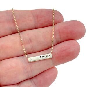 Gold Tone Sterling Silver 925 Love Bar CZ Pendant Necklace 16-18 inch